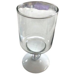 Glass & White Metal Pedestal Candle Holder With Elegant Design